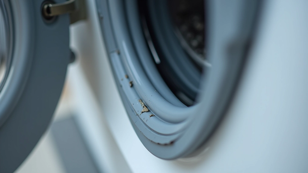 Detailed view of worn washing machine door gasket showing cracks and deterioration
