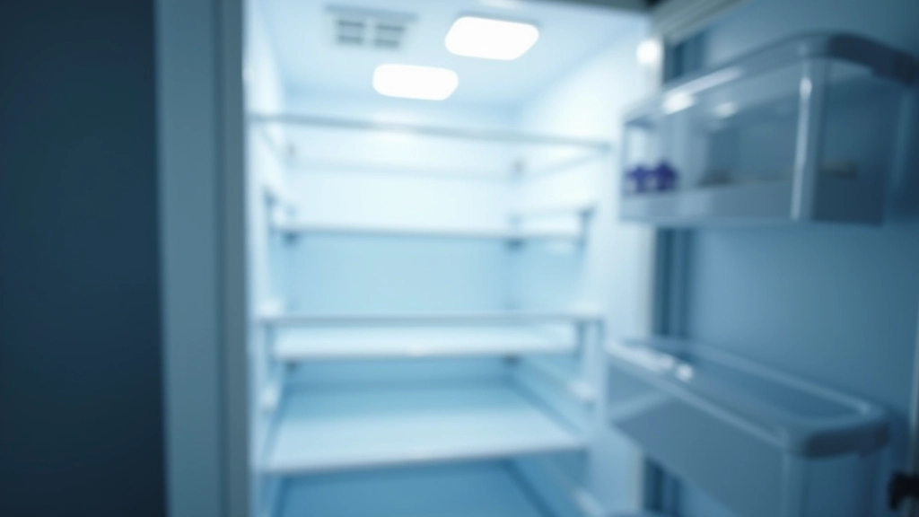 Interior of refrigerator showing ice buildup on back wall and cooling vents